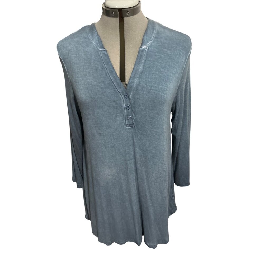 Cable & Gauge Womens Blue Smocked Back Tunic Top M Casual Comfy Everyday